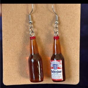 Budweiser Amber Brown Bottle Earrings with Red Caps